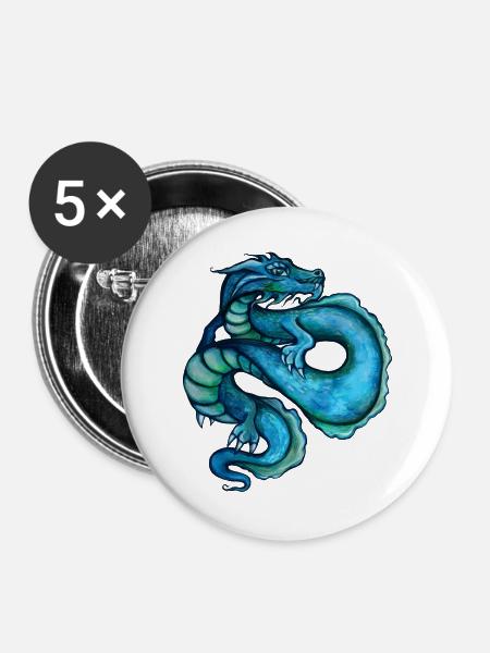 Azurblauer Ozeandrache - Buttons groß 56 mm (5er Pack) - Weiß