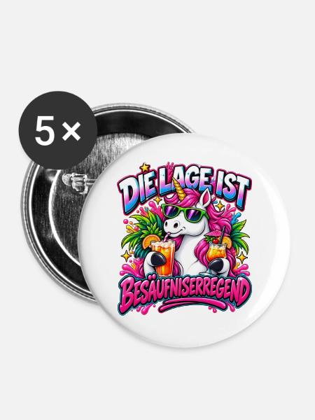 Einhorn-Party: Glitzer-Drinks - Buttons groß 56 mm (5er Pack) - Weiß