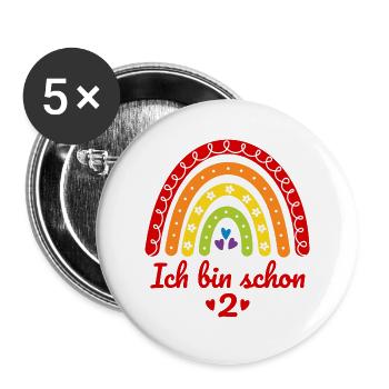 2. Geburtstag Mädchen Regenbogen Ich bin schon 2 - Buttons groß 56 mm (5er Pack) - Weiß - Vorne