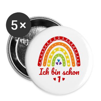 1. Geburtstag Mädchen Regenbogen Ich bin schon 1 - Buttons groß 56 mm (5er Pack) - Weiß - Vorne
