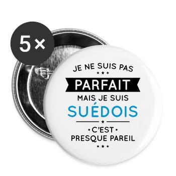 Je ne suis pas parfait mais je suis Suédois - Lot de 5 grands badges (56 mm) - blanc - Devant