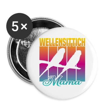 Wellensittich Mama - Buttons groß 56 mm (5er Pack) - Weiß - Vorne