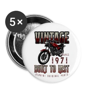 Vintage Moto Motards Moto Anniversaire 1971 - Lot de 5 grands badges (56 mm) - blanc - Devant