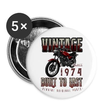 Vintage Moto Bikers Moto Anniversaire 1974 - Lot de 5 grands badges (56 mm) - blanc - Devant