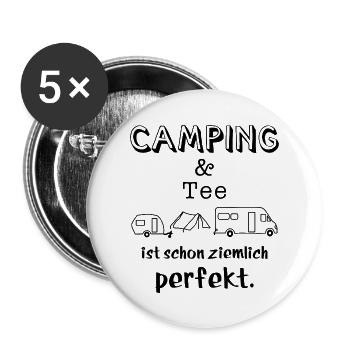 camping und tee - Buttons groß 56 mm (5er Pack) - Weiß - Vorne