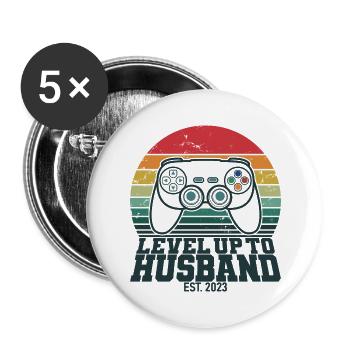 Level Up To Husband Est. 2023 Gaming Gamer - Buttons large 2.2''/56 mm (5-pack) - white - Front