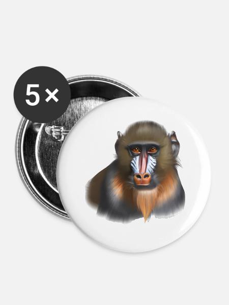 Mandrill Affe - Buttons groß 56 mm (5er Pack) - Weiß