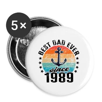 Bester Papa der Welt seit 1989 Vatertag - Buttons groß 56 mm (5er Pack) - Weiß - Vorne