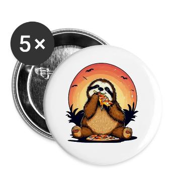 Pizza Faultier im Sonnenuntergang - Buttons groß 56 mm (5er Pack) - Weiß - Vorne
