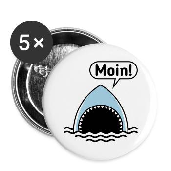 Moin! (Hai / Haifisch / Sprechblase / Comic) - Buttons groß 56 mm (5er Pack) - Weiß - Vorne