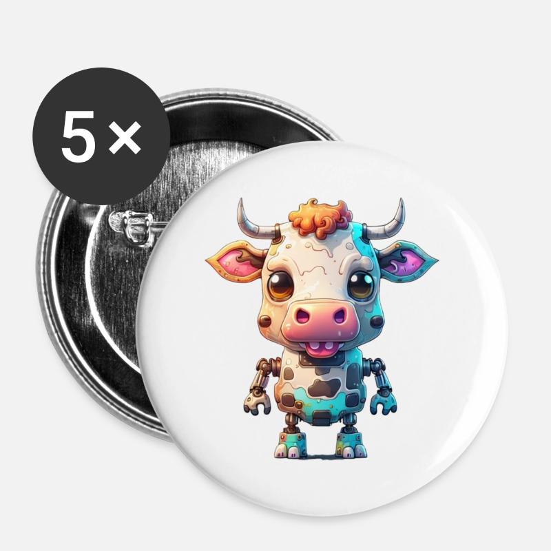 Robot Cow - Buttons large 2.2''/56 mm (5-pack) - white