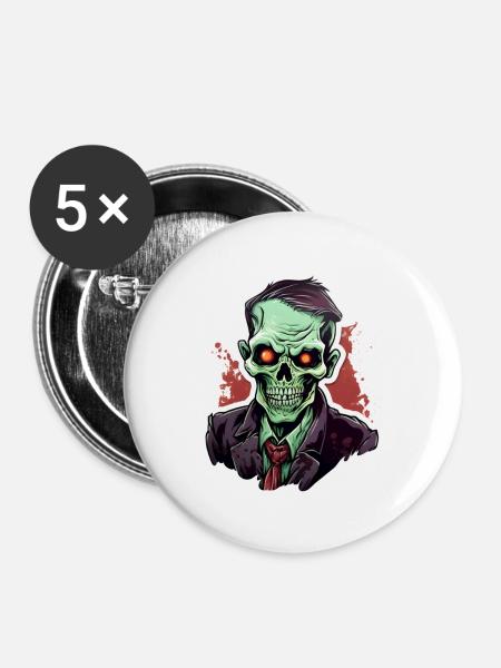 Halloween Zombie - Buttons groß 56 mm (5er Pack) - Weiß
