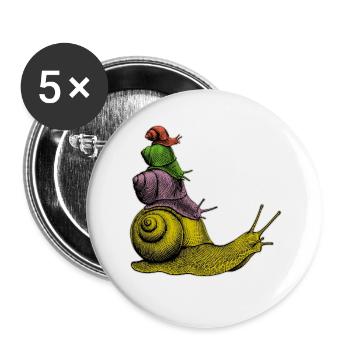 Keine Hektik Schnecken übereinander und Spruch - Buttons groß 56 mm (5er Pack) - Weiß - Vorne