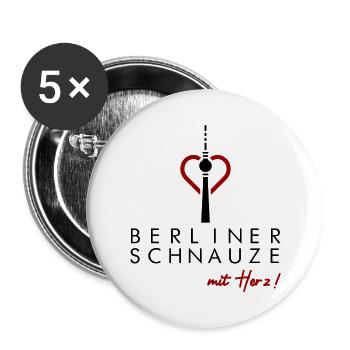 Berliner Schnauze mit Herz - Buttons groß 56 mm (5er Pack) - Weiß - Vorne