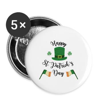 Happy St. Patrick's Day - Buttons groß 56 mm (5er Pack) - Weiß - Vorne