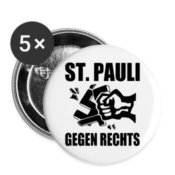 St pauli gegen rechts - Buttons groß 56 mm (5er Pack) - Weiß - Vorne