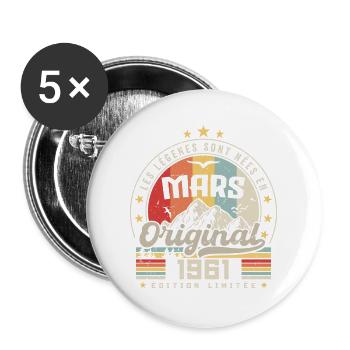 Vintage Mars 1961 Cadeau D'anniversaire 63 Ans - Lot de 5 grands badges (56 mm) - blanc - Devant