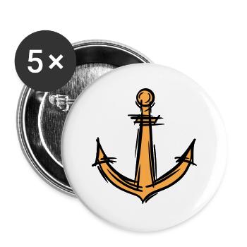 Anker Zeichnung. Marine. Maritim / Schiff Symbole. - Buttons groß 56 mm (5er Pack) - Weiß - Vorne