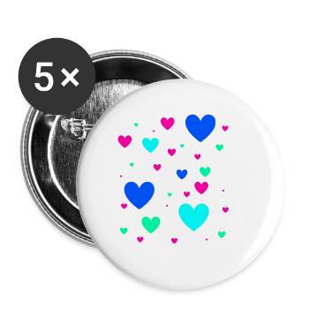 Herzen,bunt, blau, rosa,pink,Herz - Buttons groß 56 mm (5er Pack) - Weiß - Vorne