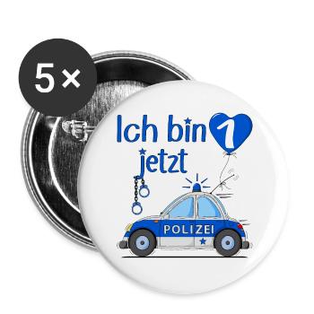 Polizeiauto Ich bin jetzt 1 Geburtstag - Buttons groß 56 mm (5er Pack) - Weiß - Vorne