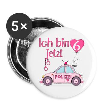 Polizeiauto Ich bin jetzt 6 Geburtstag Rosa - Buttons groß 56 mm (5er Pack) - Weiß - Vorne