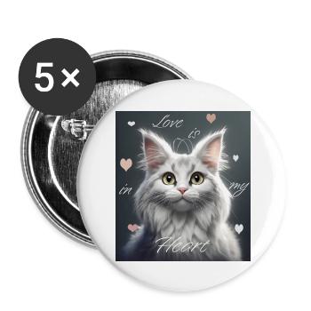 Cat love – love is in my heart - Buttons large 2.2''/56 mm (5-pack) - white - Front