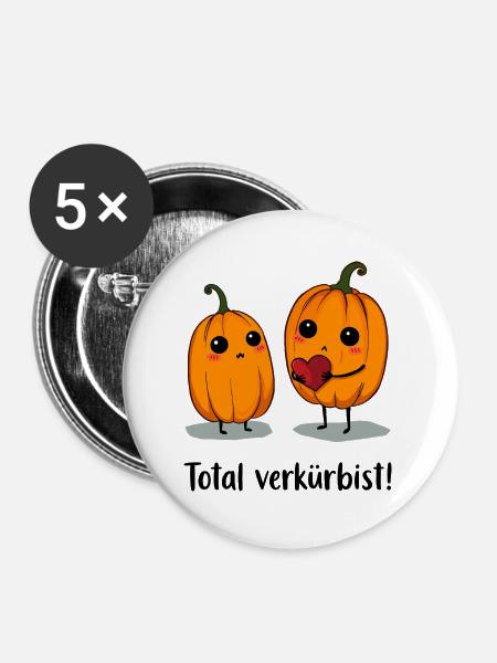 Kürbis Liebe - Buttons groß 56 mm (5er Pack) - Weiß