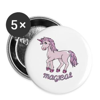 Nettes lächelndes Einhorn - Buttons groß 56 mm (5er Pack) - Weiß - Vorne