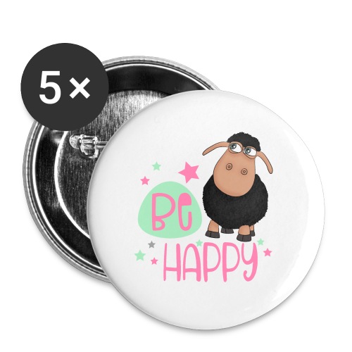Schwarzes Schaf - be happy Schaf Glückliches Schaf - Buttons groß 56 mm (5er Pack)