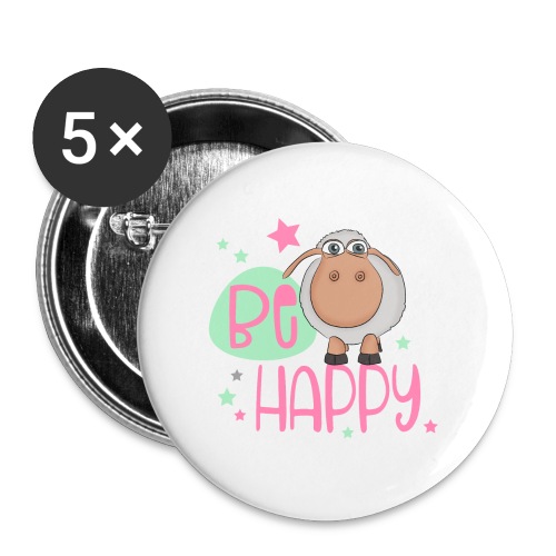 Be happy Schaf - Glückliches Schaf - Glücksschaf - Buttons groß 56 mm (5er Pack)