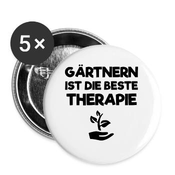 Gärtnern ist die beste Therapie - Buttons groß 56 mm (5er Pack) - Weiß - Vorne
