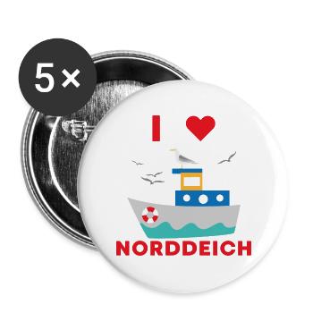 Ich liebe Norddeich Norden Ostfriesland Nörddiek - Buttons groß 56 mm (5er Pack) - Weiß - Vorne