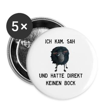 Schaf - Ich kam sah und hatte keinen Bock mehr - Buttons groß 56 mm (5er Pack) - Weiß - Vorne