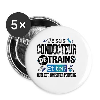 Conducteur de Trains Cadeau Homme Humour Métier - Lot de 5 grands badges (56 mm) - blanc - Devant