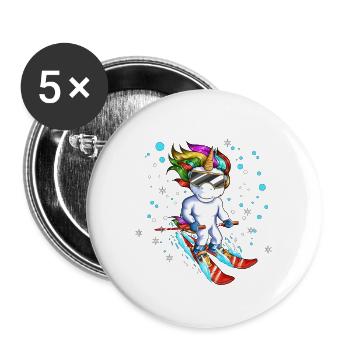 Ski Holiday Travel Snowboarding Unicorn Fairy Tale - Buttons large 2.2''/56 mm (5-pack) - white - Front