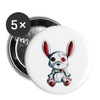 Hase Herz Halloween Grusel Hase Stofftier Design - Buttons groß 56 mm (5er Pack) - Weiß - Vorne
