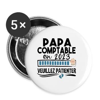 Papa 2023 Comptable Comptabilité Calcul Métier - Lot de 5 grands badges (56 mm) - blanc - Devant