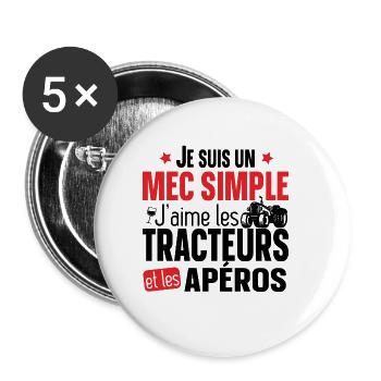 Tracteur Apéro Alcool Cadeau Vintage T-shirt Mug - Lot de 5 grands badges (56 mm) - blanc - Devant