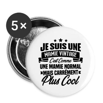 Je suis une mamie vintage - Cadeau grand-mère - Lot de 5 grands badges (56 mm) - blanc - Devant