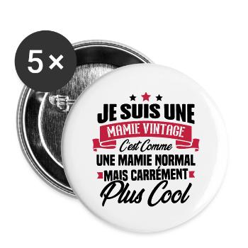 Je suis une mamie vintage - Cadeau grand-mère - Lot de 5 grands badges (56 mm) - blanc - Devant