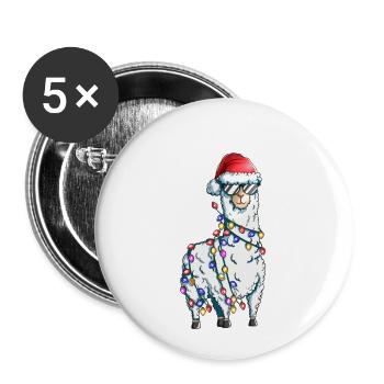 Alpaga Christmas Zoo Lama avec des guirlandes lumineuses - Lot de 5 grands badges (56 mm) - blanc - Devant