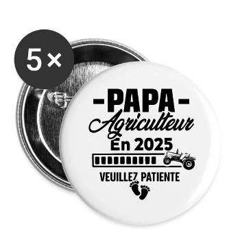 2025 Papa Agriculteur Agriculture Bébé Naissance - Lot de 5 grands badges (56 mm) - blanc - Devant