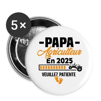 2025 Papa Agriculteur Agriculture Bébé Naissance - Lot de 5 grands badges (56 mm) - blanc - Devant