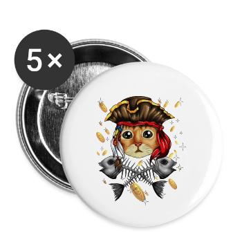 Pirate Cat Pirate Costume Cat Skeleton Fish - Buttons large 2.2''/56 mm (5-pack) - white - Front