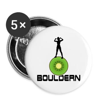 bouldern bouldergil bouldert boulderroute top kiwi - Buttons groß 56 mm (5er Pack) - Weiß - Vorne