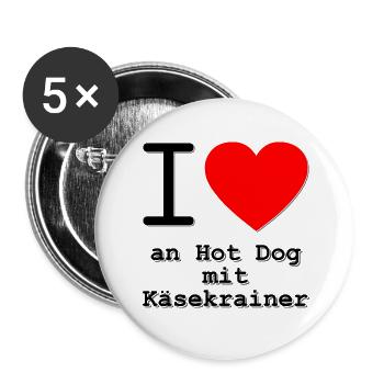 i love an Hotdog mit Käsekrainer - Buttons groß 56 mm (5er Pack) - Weiß - Vorne
