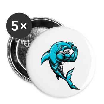 Großer blutiger weißer Hai Bodybuilder Angler - Buttons groß 56 mm (5er Pack) - Weiß - Vorne