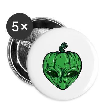 Alien Kürbis Leuchtendes Skelett Halloween - Buttons groß 56 mm (5er Pack) - Weiß - Vorne