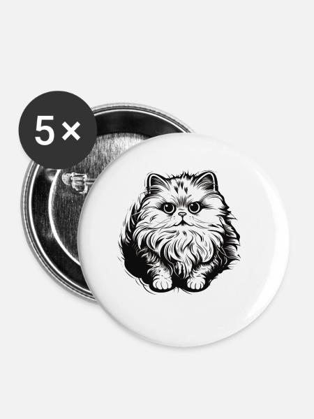 Cute Persian Cat - Buttons groß 56 mm (5er Pack) - Weiß