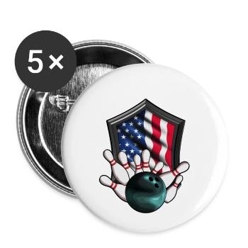 America Flag USA Bowling Ball Pin Bowler - Lot de 5 grands badges (56 mm) - blanc - Devant